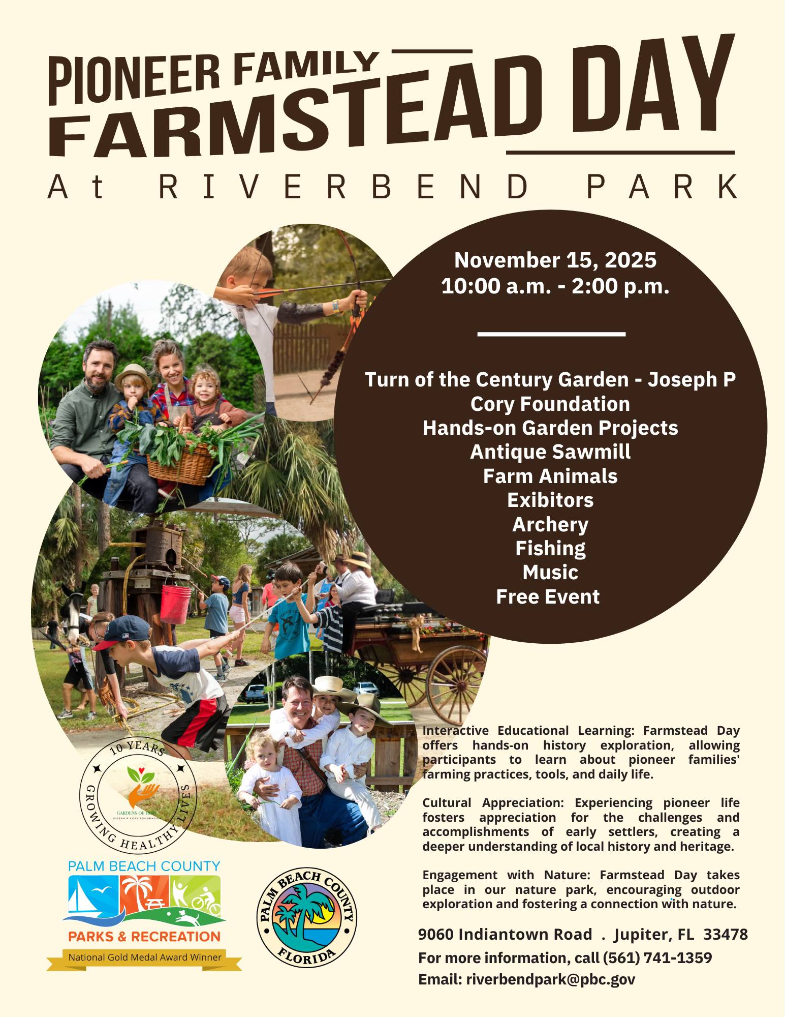 Pioneer Day 2025 Saturday, November 15th at Riverbend Park, Jupiter, FL.